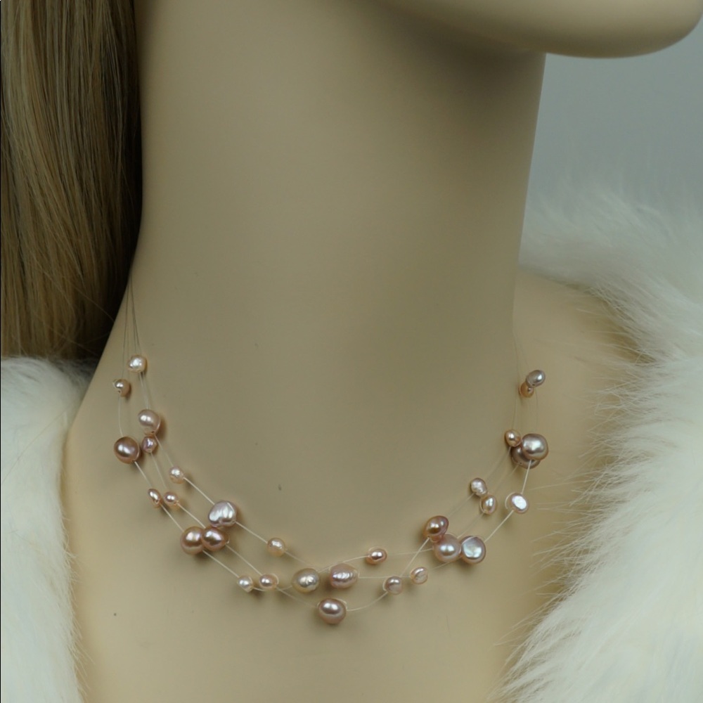 Triple Layer Cultured Baroque Pearl Necklace - Picture 11 of 14